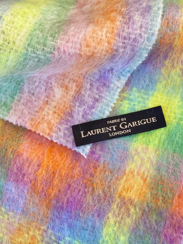 Laurent Garigue : a pastel mohair check. Composition: 78% Mohair, 16% Wool, 6% Nylon