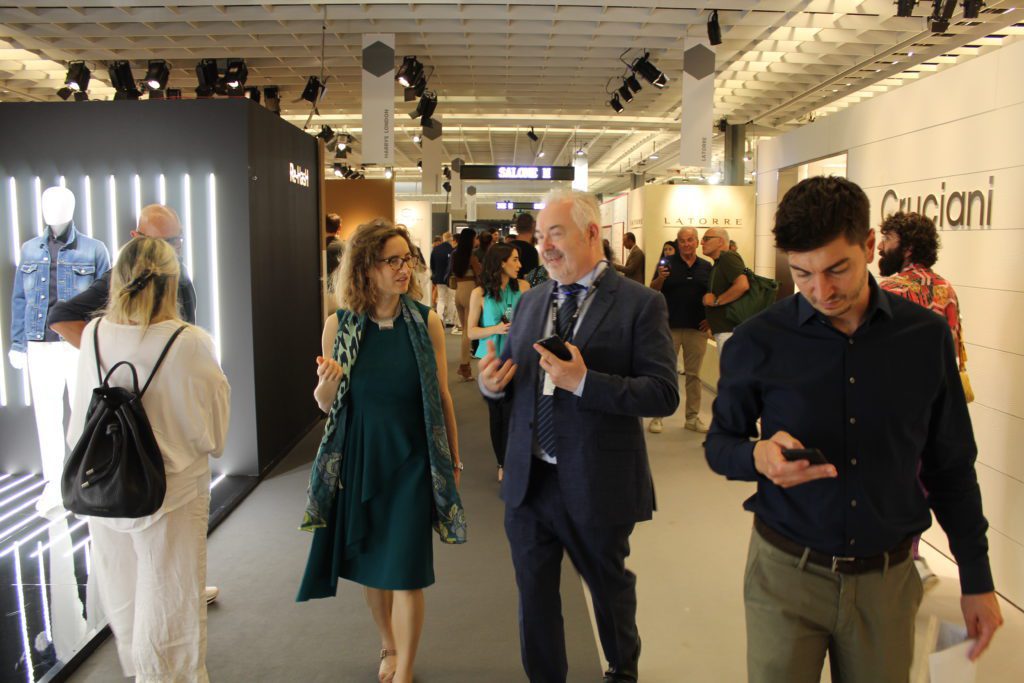 UKFT's Paul Alger and Catriona Graham, British Consul General in Milan and Director of the Department for International Trade in Italy at Pitti Uomo June 2022