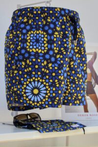 blue and yellow patterned shorts