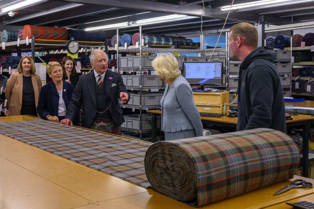 King Charles and Camillia visit Lochcarron Tartan, Selkirk, Scottish Borders