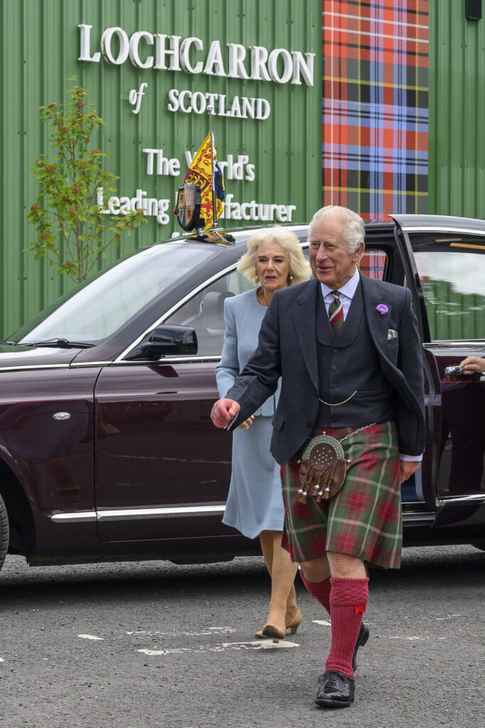 King Charles and Camillia visit Lochcarron Tartan, Selkirk, Scottish Borders