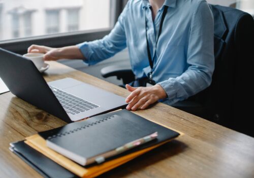 office worker using laptop