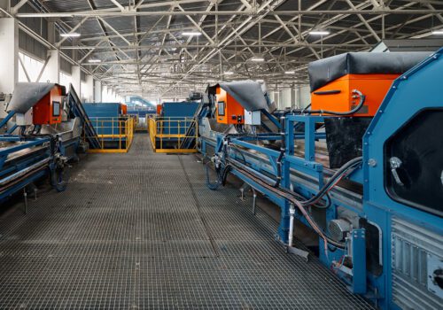 Adobe Production line with conveyors at waste recycling plant