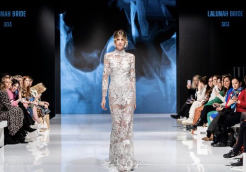 lalunah-model walking on the catwalk wearing a bridal embroidery dress